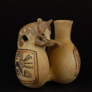 猫科動物飾付双胴壺