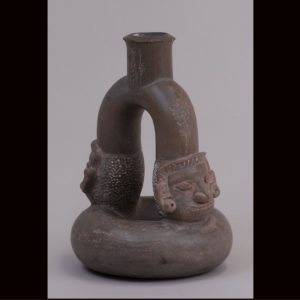 黒色人物バルサ舟象形鐙型壺
